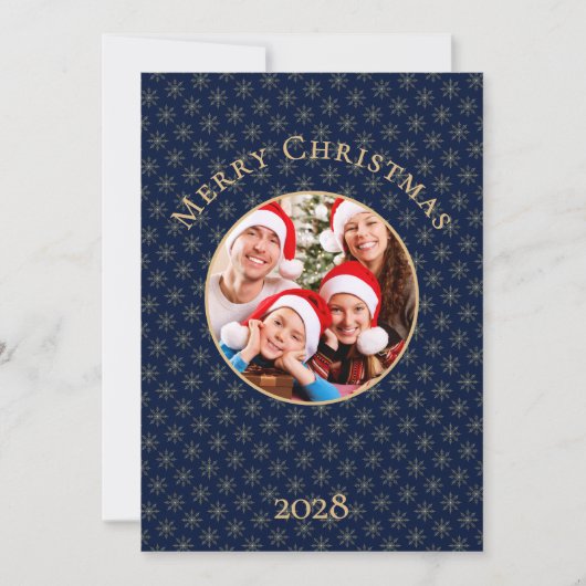 Clean Midnight Blue Gold Snowflakes Kerst Feestdagenkaart (Voorkant)