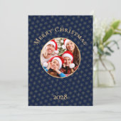 Clean Midnight Blue Gold Snowflakes Kerst Feestdagenkaart (Staand voorkant)