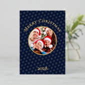 Clean Midnight Blue Snowflakes Christmas Gold Folie Feestdagenkaart (Staand Voorkant)