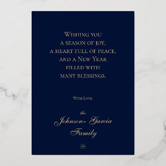 Clean Midnight Blue Snowflakes Christmas Gold Folie Feestdagenkaart (Achterkant)