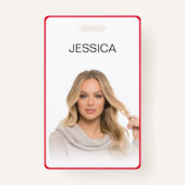 Clean Minimal Red Corporate Employee Photo ID Badge (Voorkant)