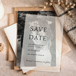 Clean Minimal Script Photo Wedding Save the Date Vellum Uitnodigingen