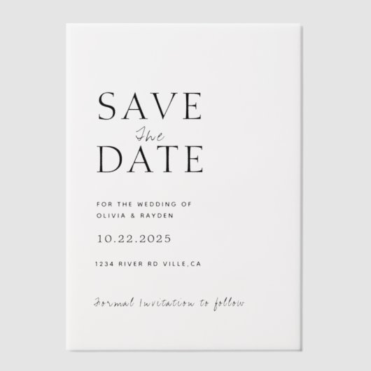 Clean Minimal Script Photo Wedding Save the Date Vellum Uitnodigingen (Voorkant)