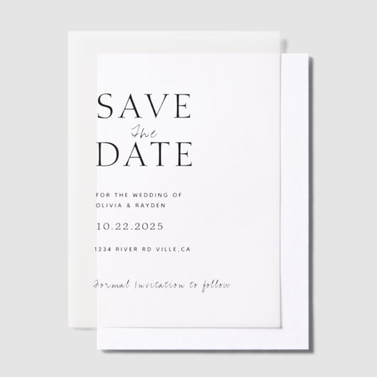 Clean Minimal Script Photo Wedding Save the Date Vellum Uitnodigingen (Offset)