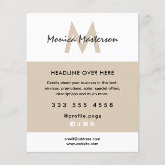 Clean minimalism white sand tan salon flyer