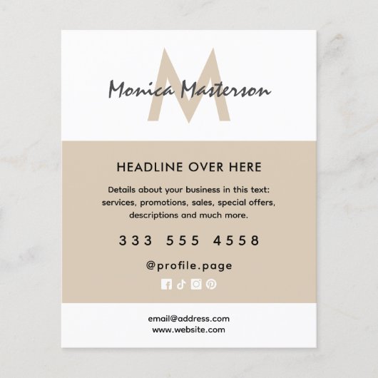 Clean minimalism white sand tan salon flyer (Voorkant)