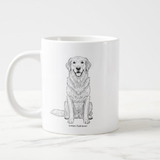 Clean Minimalist Golden Retriever Line Art  Grote Koffiekop