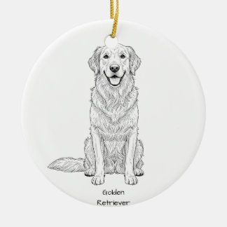 Clean Minimalist Golden Retriever Line Art  Keramisch Ornament