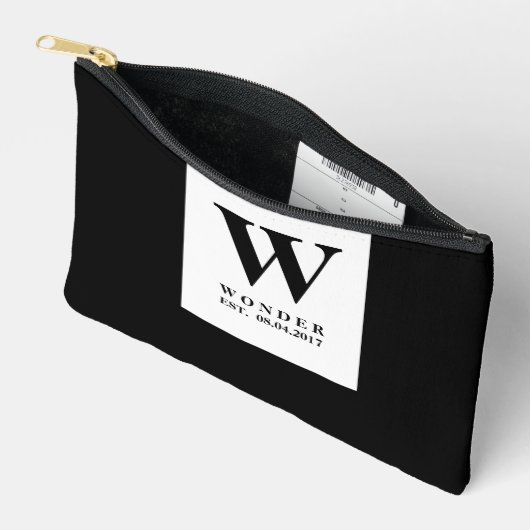 Clean Minimalist Monogram | Black Newlywed Wedding Etui (Open)