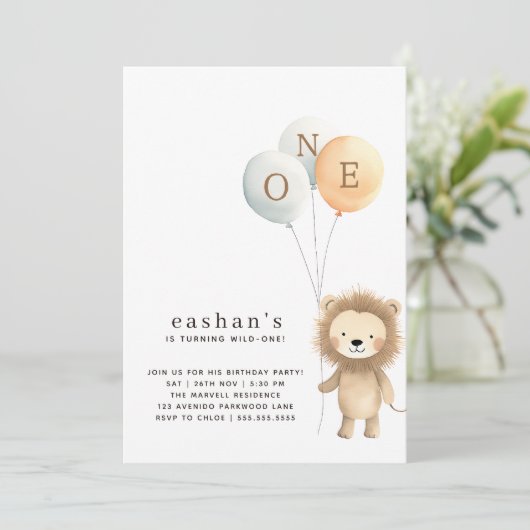 Clean Minimalist Schattige Little Lion 1e verjaard Kaart (Staand voorkant)