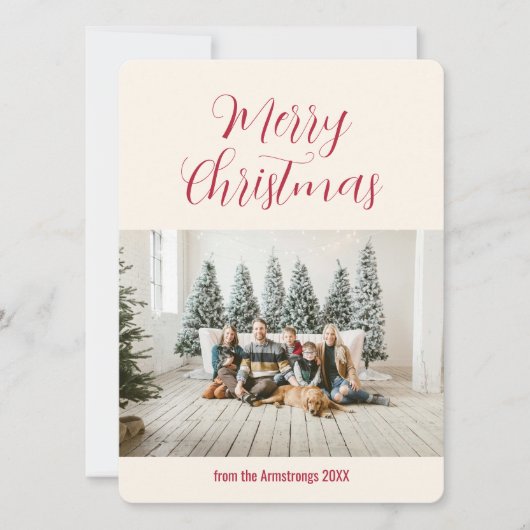 Clean Minimalist Script Familie Foto Kerstmis Feestdagenkaart (Voorkant)