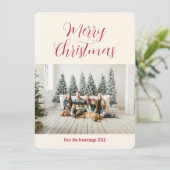 Clean Minimalist Script Familie Foto Kerstmis Feestdagenkaart (Staand voorkant)