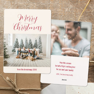 Clean Minimalist Script Familie Foto Kerstmis Feestdagenkaart