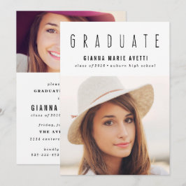 Clean & Modern 2 Photo Afstuderen Invitation Kaart