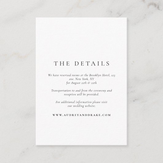 Clean Modern Black and White Wedding Details Informatiekaartje (Voorkant)