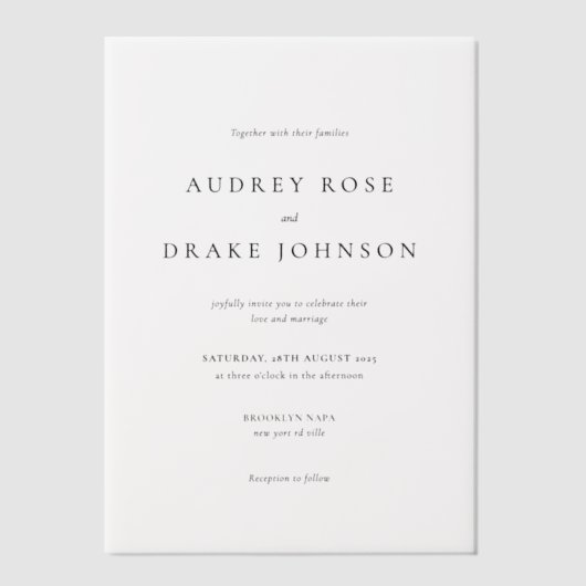 Clean Modern Black and White Wedding Vellum Uitnodigingen (Voorkant)