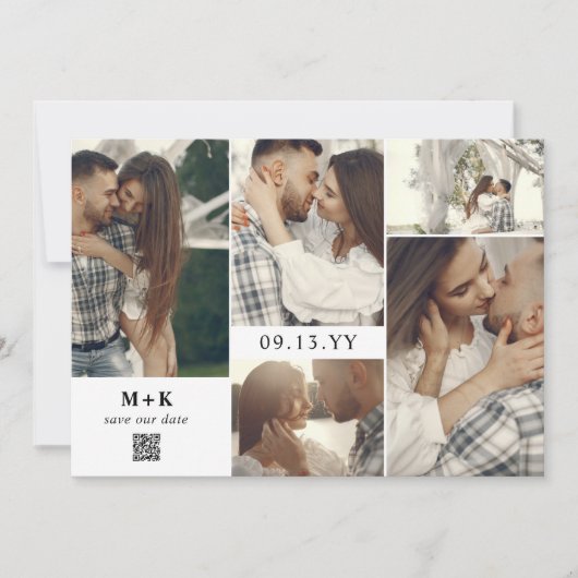 Clean Modern Initialen Foto's QR Code Save the Dat Save The Date (Voorkant)