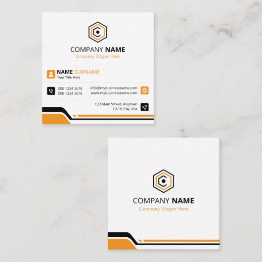 Clean & Modern Orange & White Corporate Vierkante Visitekaartje (Voorkant / Achterkant)