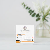 Clean & Modern Orange & White Corporate Vierkante Visitekaartje (Staand voorkant)