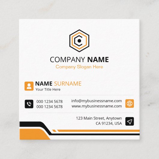 Clean & Modern Orange & White Corporate Vierkante Visitekaartje (Voorkant)