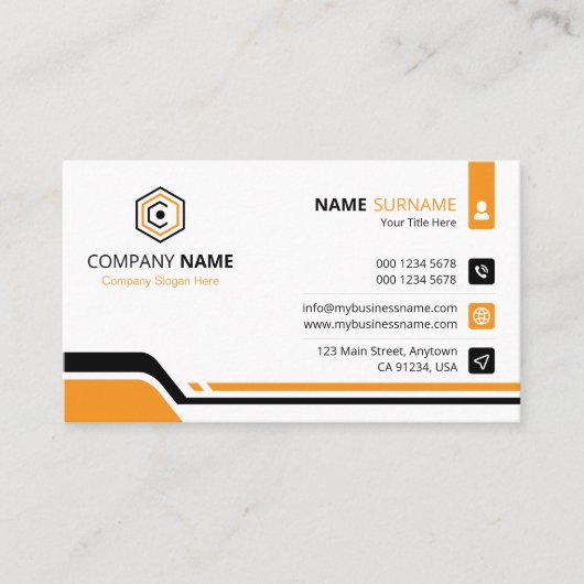 Clean & Modern Orange & White Corporate Visitekaartje (Voorkant)