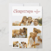 Clean Modern Red Five Photo Collage Christmas Feestdagenkaart (Voorkant)