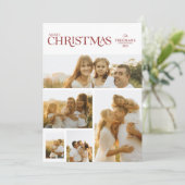 Clean Modern Red Five Photo Collage Christmas Feestdagenkaart (Staand voorkant)