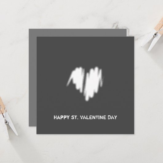 Clean Monochrome Moderne White Heart QR-code Kaart (Voorkant / Achterkant in situ)