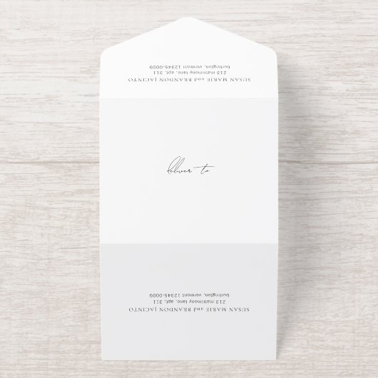 Clean Monogram Modern Wedding All In One Uitnodiging (Buiten)
