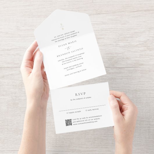 Clean Monogram Modern Wedding All In One Uitnodiging (Uittrekbaar)