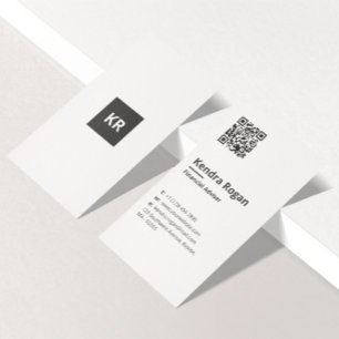 Clean Monogram QR-code minimaal wit verticaal Visitekaartje
