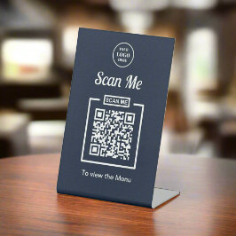 Clean Navy Blue Scan QR-code Business Logo Reclamebord Met Voetstuk