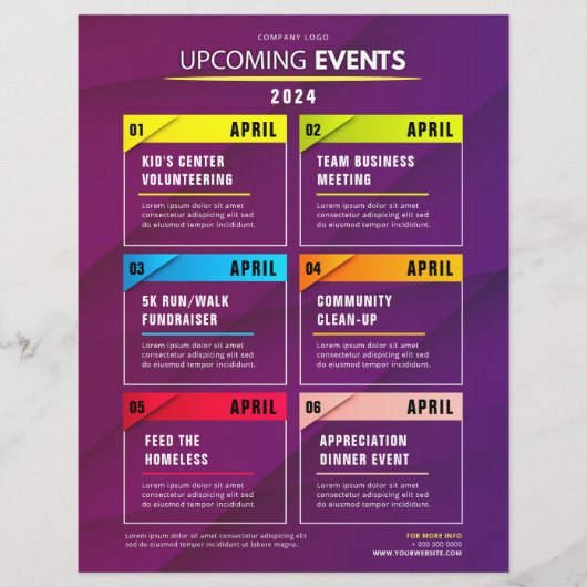 Clean Paarse Aankomende Evenementen Planner Flyer (Voorkant)