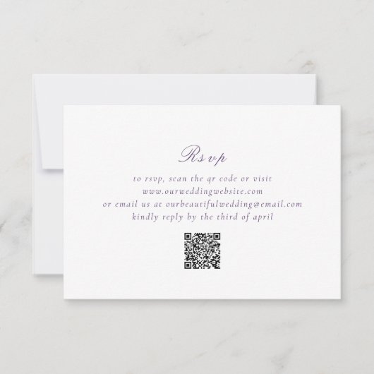 Clean Paarse QR Code Elegant Wedding RSVP Kaartje (Voorkant)