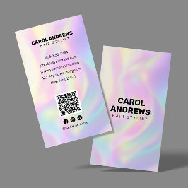 Clean Pastel Holographic Hair Salon QR-code Visitekaartje