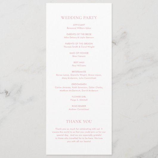 Clean Pink Elegant Wedding Programmakaart (Achterkant)