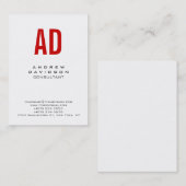 Clean Plain White Red Monogram Visitekaartje (Voorkant / Achterkant)