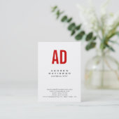 Clean Plain White Red Monogram Visitekaartje (Staand voorkant)