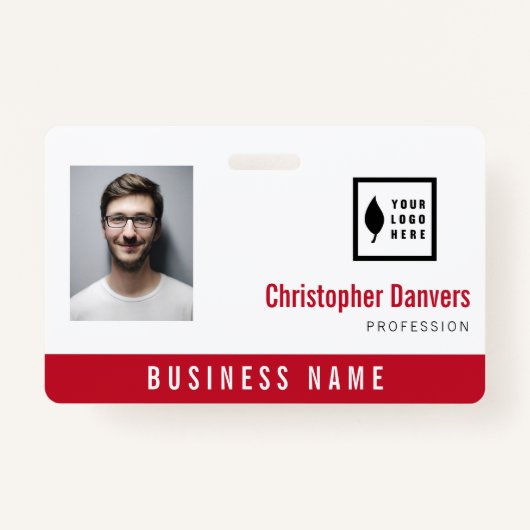 Clean Red White Voeg je Logo Kantoor medewerker to Badge (Voorkant)