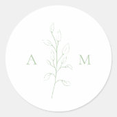 Clean Sage Green Botanical Elegant Wedding Ronde Sticker (Voorkant)
