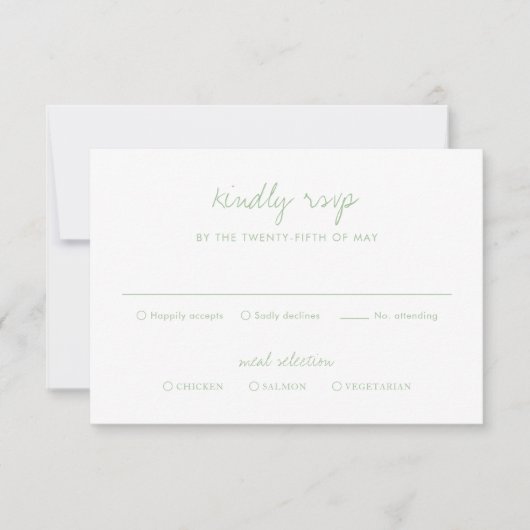Clean Sage Green Botanical Elegant Wedding RSVP Kaartje (Voorkant)