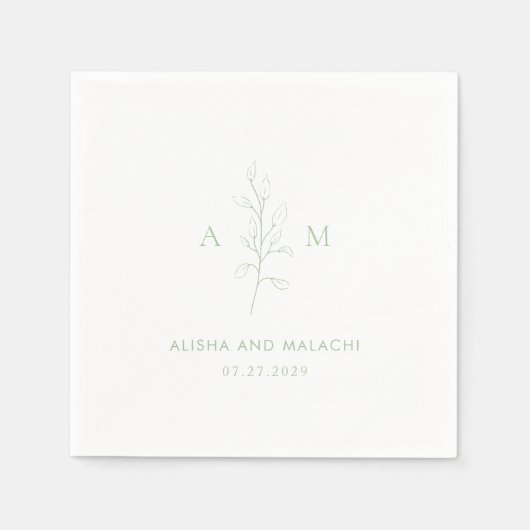 Clean Sage Green Botanical Elegant Wedding Servet (Voorkant)
