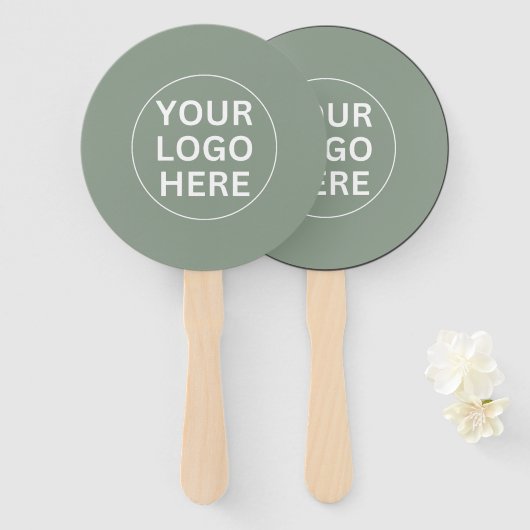Clean Sage Green Logo Bedrijfsevenementen Branded Handwaaier (Voorkant en achterkant)