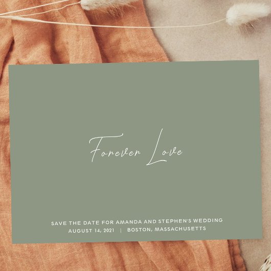 Clean Sage Groen & Wit Minimale Typografie Save The Date