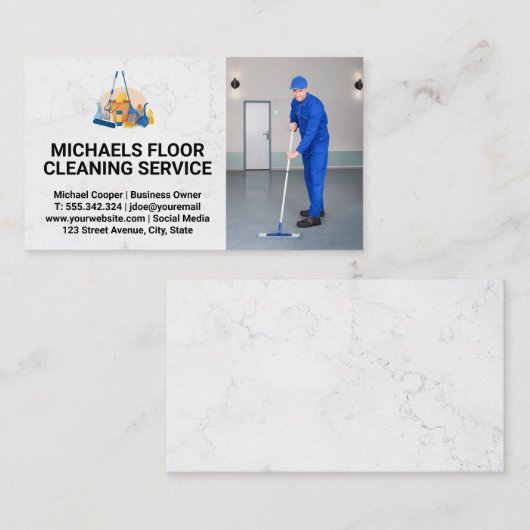 Clean Service | Schoonmaakvloer voor Janitor Visitekaartje (Voorkant / Achterkant)