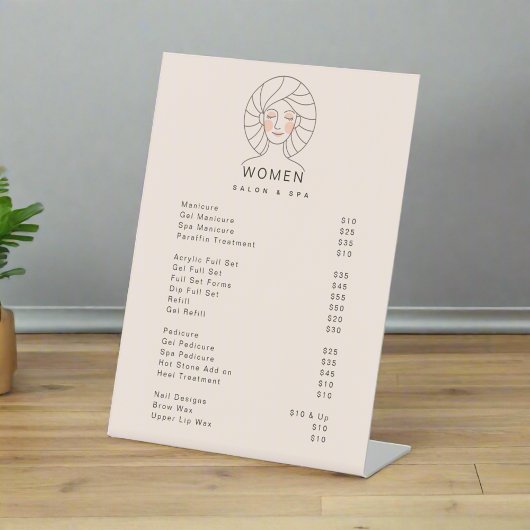 Clean Simple Blush Pink Salon & spa Prijslijst Reclamebord Met Voetstuk