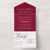 Clean simple Burgundy white wedding All In One Uitnodiging (Binnen)