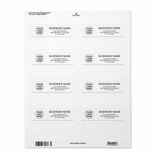 Clean Simple Business Logo Verzending Etiket (Full Sheet)