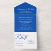 Clean simple Cobalt Blue white wedding All In One Uitnodiging (Binnen)