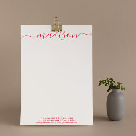 Clean Simple Pink & Red Typografie Script Naam Briefhoofd